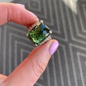 David Yurman Ring Prasiolite and Diamonds Size 6.5